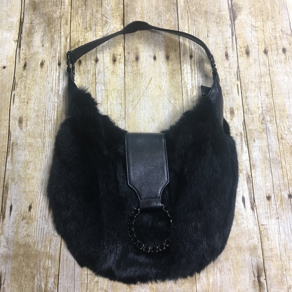 Isabella Fiores black rabbit hobo bag.